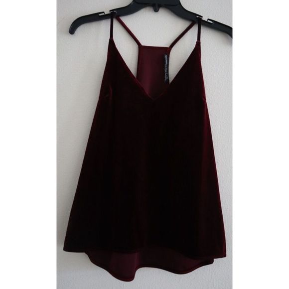 Abercrombie & Fitch Women's Sz XS Maroon Velvet V-Neck Halter Strap Camisole Top - Picture 1 of 6